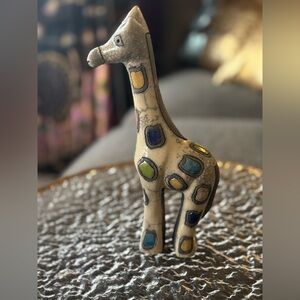 VINTAGE Kintsugi Fenix Raku Colourful Giraffe Art Clay Sculpture Pottery 9in